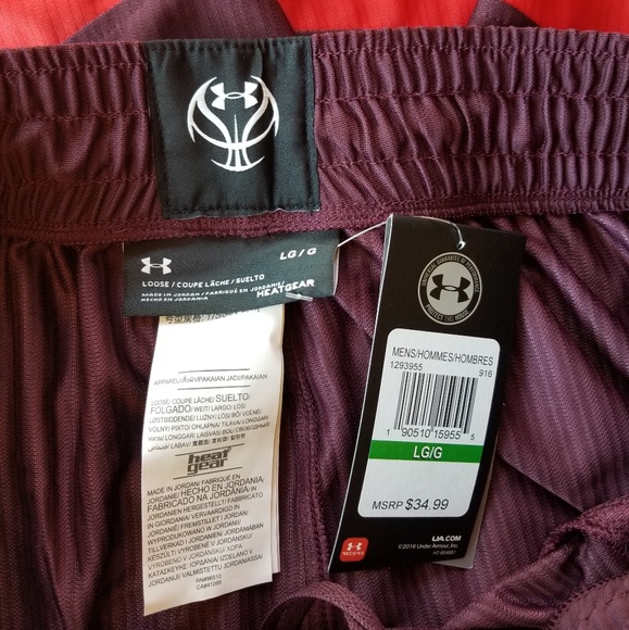 NWT Under Armour Basketball Shorts Maroon/Red - Picture 4 of 6